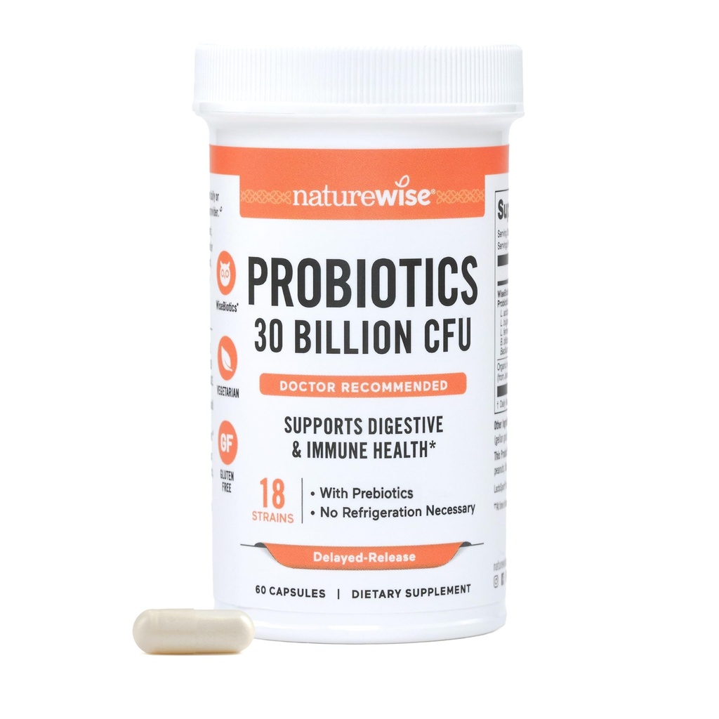 NatureWise Max Probióticos para Mulheres e Homens - 30 bilhões UFC 18 Strains With Prebióticos - For Gut & Digestive Health - Atrasado-Release Cápsulas, Gluten Free - 60 Cápsulas[2-Month Supply]
