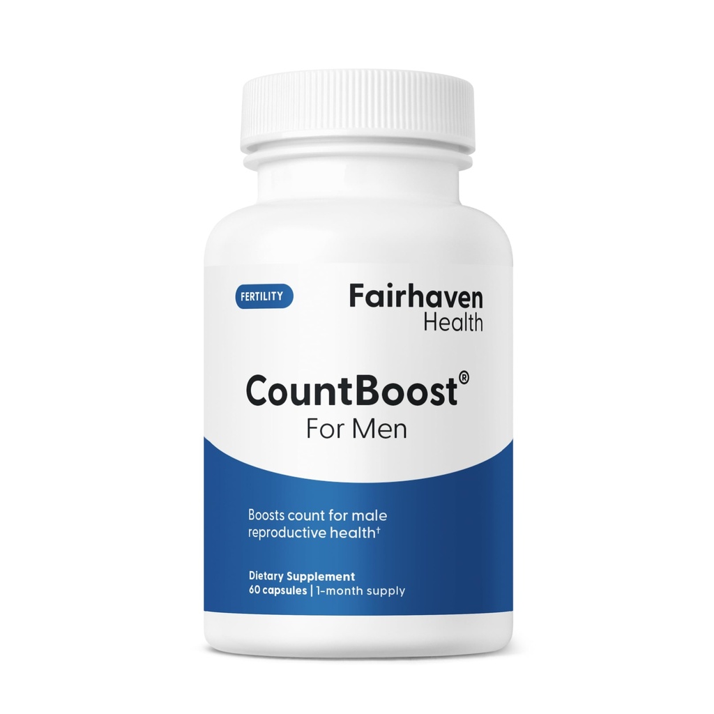 Fairhaven Health CountBoost para Homens Optimal Count and Volume Suplemento de Fertilidade Masculino - Nutrição Pré-Concepção para Ele - com Ashwagandha, Vitamina C, e CoQ10-60 Cápsulas