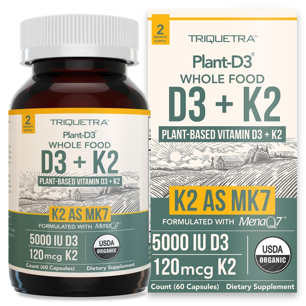 Planta Orgânica D3 + K2 5000 iu D3 + 120 mcg K2 como All-Trans MK7 de MenaQ7® - 100% de alimentos inteiros, crus & Vegan .