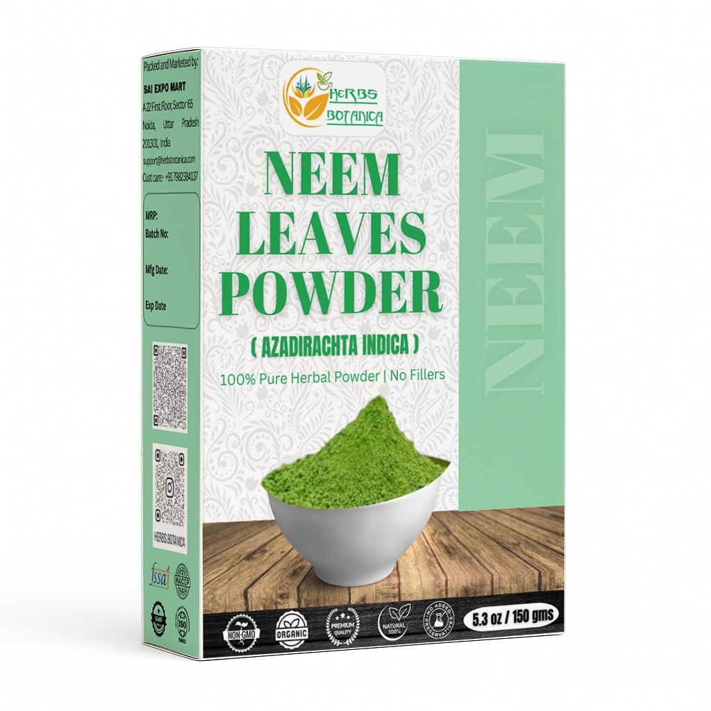 Herbs Botanica Neem pó para o crescimento do cabelo, cuidados com a pele & Detox Wildcrafted amargo Neem deixa pó para o suporte do sistema imunológico, saúde digestiva 5.3 onças