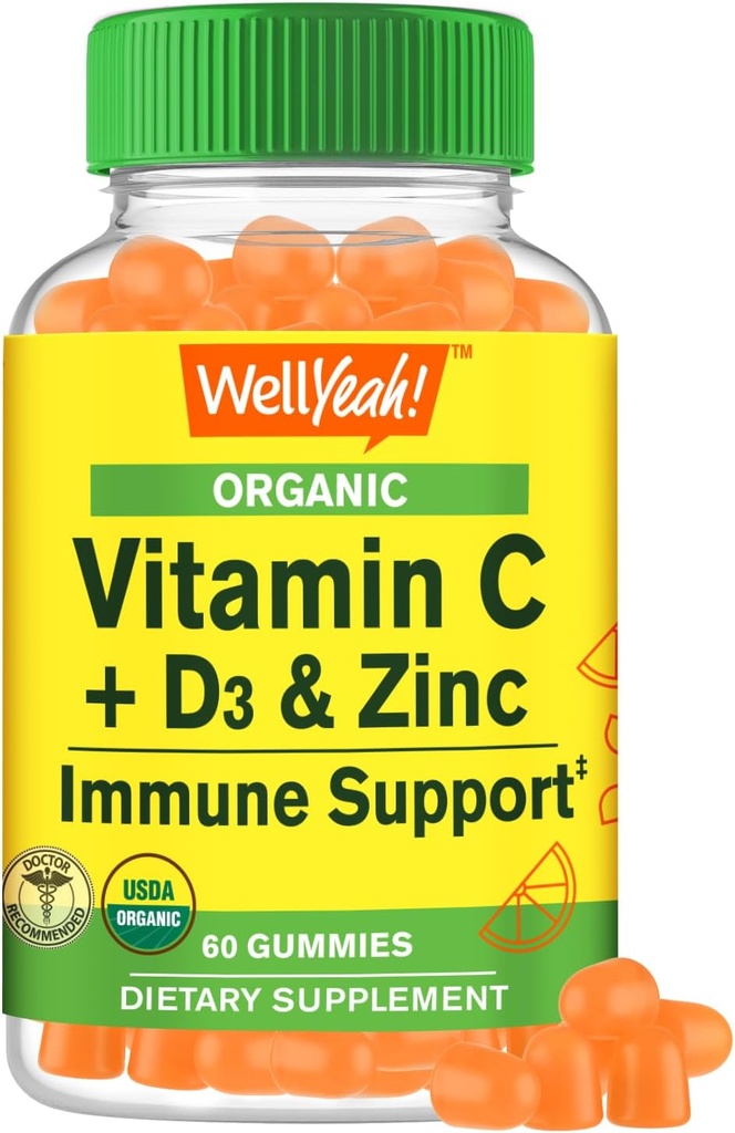 BemSim Vitamina orgânica C + D3 + gomas de zinco - Imune Boosting, Antioxidante-Rich, e saúde óssea Suportando, USDA Orgânica, Vegan, e Não-GMO - Gluten-Free, Nut-Free Gummy - 60 Contagem