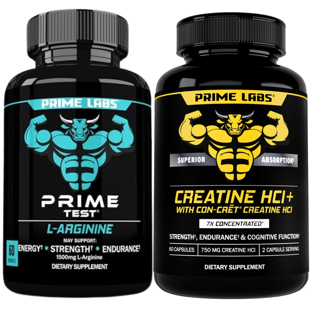 Prime Labs L Arginina (60 ct) + Cápsulas de HCl Creatina (60 ct)