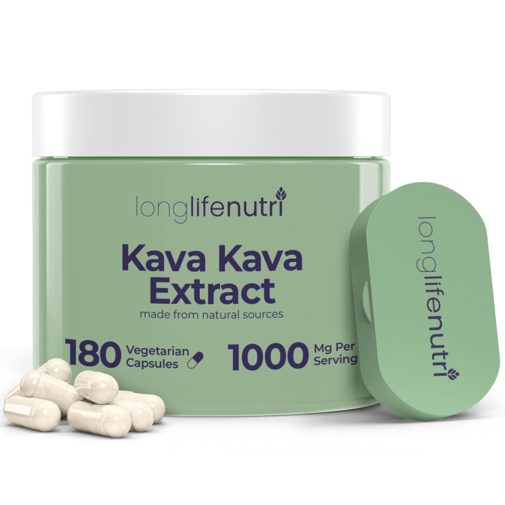 Kava Kava Extract Supplements 1000mg . Plantas naturais . Altos níveis de Piper Methysticum e Kavalactones . 180 Cápsulas vegetarianas