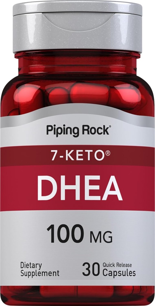 Piping Rock DHEA Supplement for Women and Men 100mg 30 Cápsulas Dehydroepiandrosterona, sem glúten