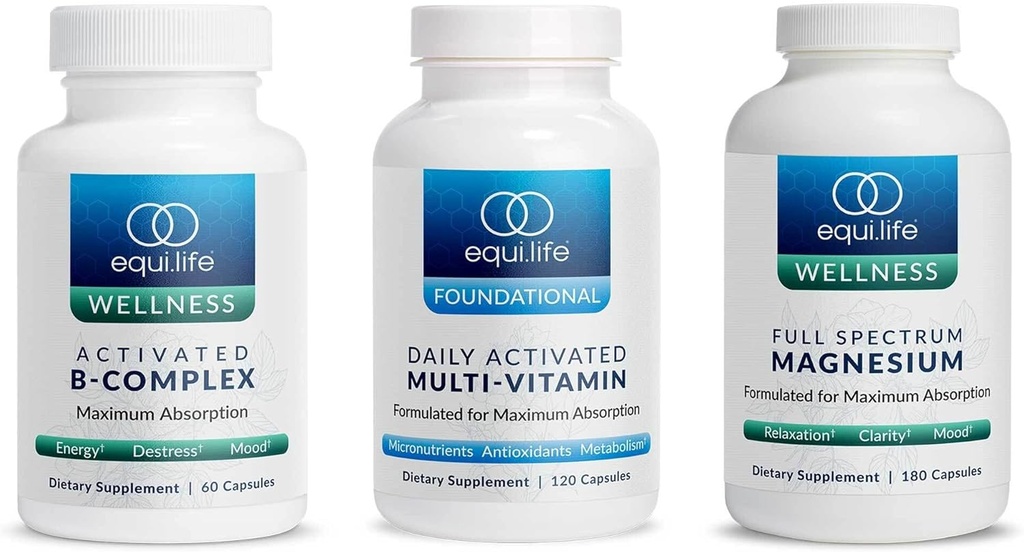 Equilife - Complexo B Ativado (60 ct.), Magnésio de Espectro Completo (180 ct.), Multi-Vitamina Ativada Diariamente (30 Servões)
