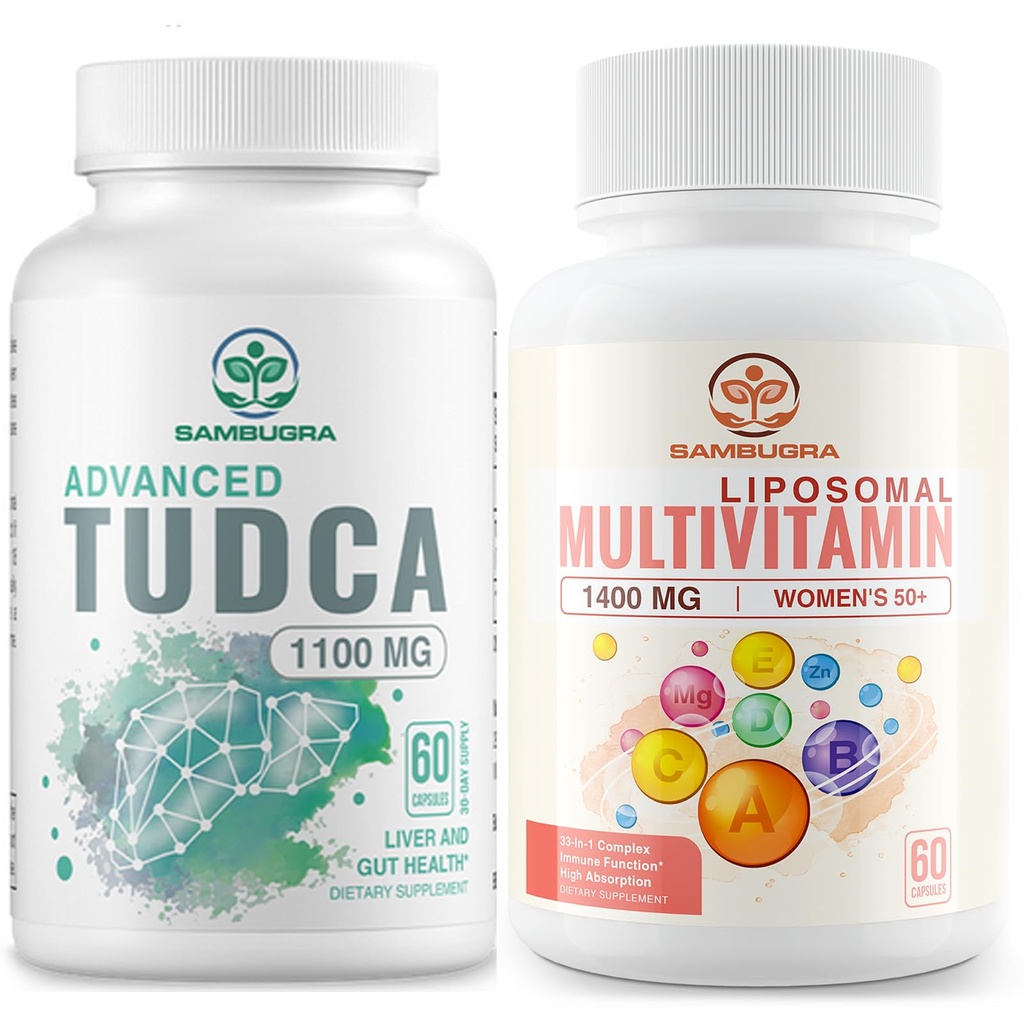 Suplementos TUDCA 1100mg e lipossomal 33-em-1 Suplemento multivitamínico, Suplemento de alta biodisponibilidade, Suporte abrangente para a saúde (Pacote de 2)