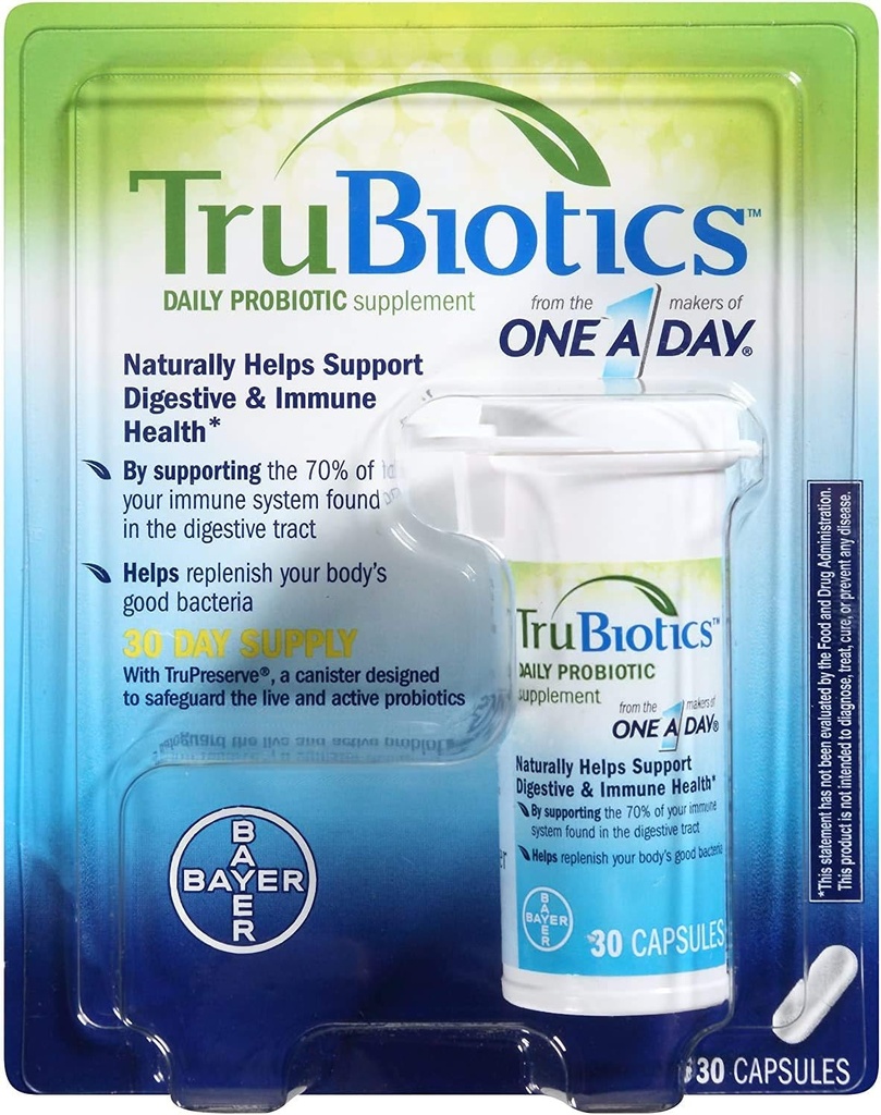 TruBiotics Probiótico diário, 90 cápsulas - Sem glúten, Sem soja Digestivo + Imune Suplemento de apoio à saúde para homens e mulheres