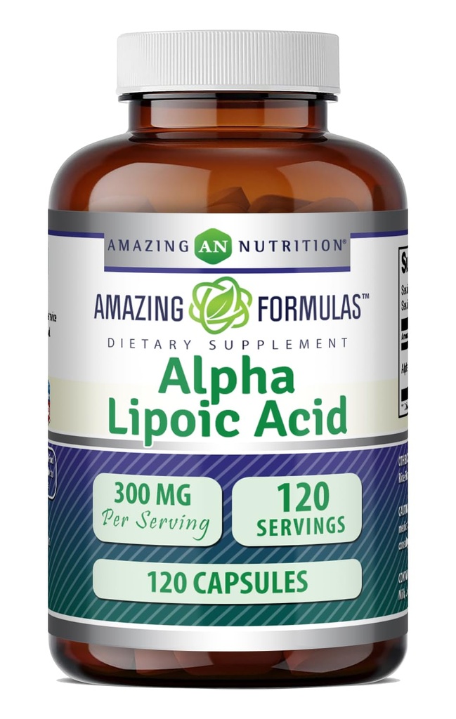 Fórmulas surpreendentes Ácido Alfa Lipóico 300 Mg Cápsulas Suplemento □ Não-GMO □ Gluten Free □ Made in USA (120)