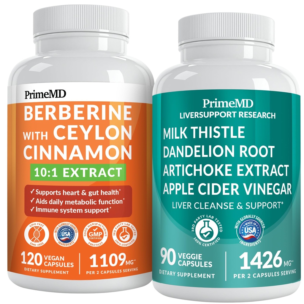 PrimeMD 21-in-1 Berberine Suplemento com Ceilão Canela, Chromium, Melon amargo e extrato de chá verde (120 ct) e