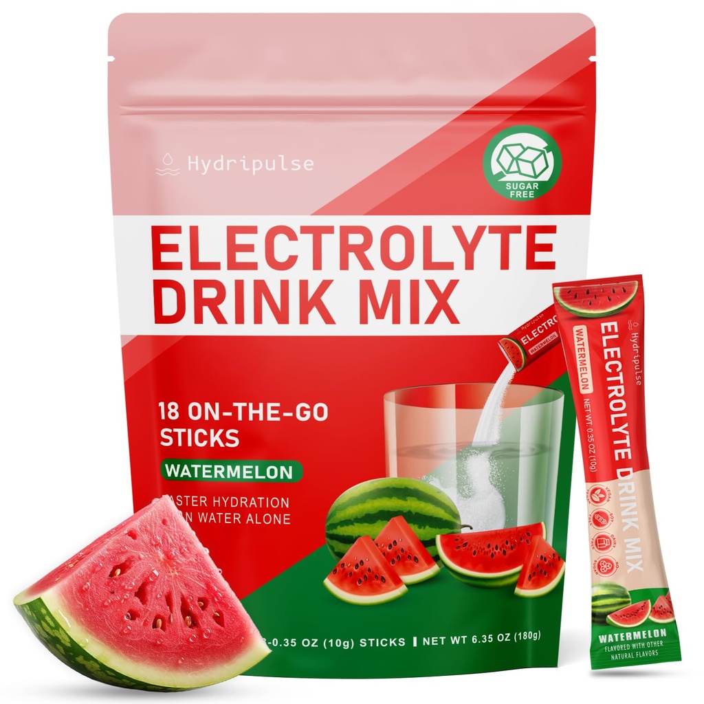 Eletrolíticos em pó Packets - Açúcar livre, naturalmente aromatizado, 10 Eletrolítico & Vitaminas Electrolyte Drink Mix - Melancia sabores, Keto Friendly, Vegan, Não-GMO, 18 Packets