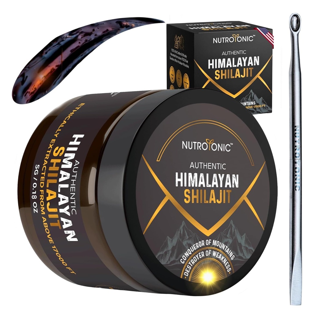 NutroTonic® Autêntico Himalaia Shilajit resina para homens e mulheres - Grau de ouro 86% Ácido Fulvico - Wild Crafted +17000 FT – 40x Nano Filtrado & Sun Secado - 3o Partido Lab testado - 5g Jar