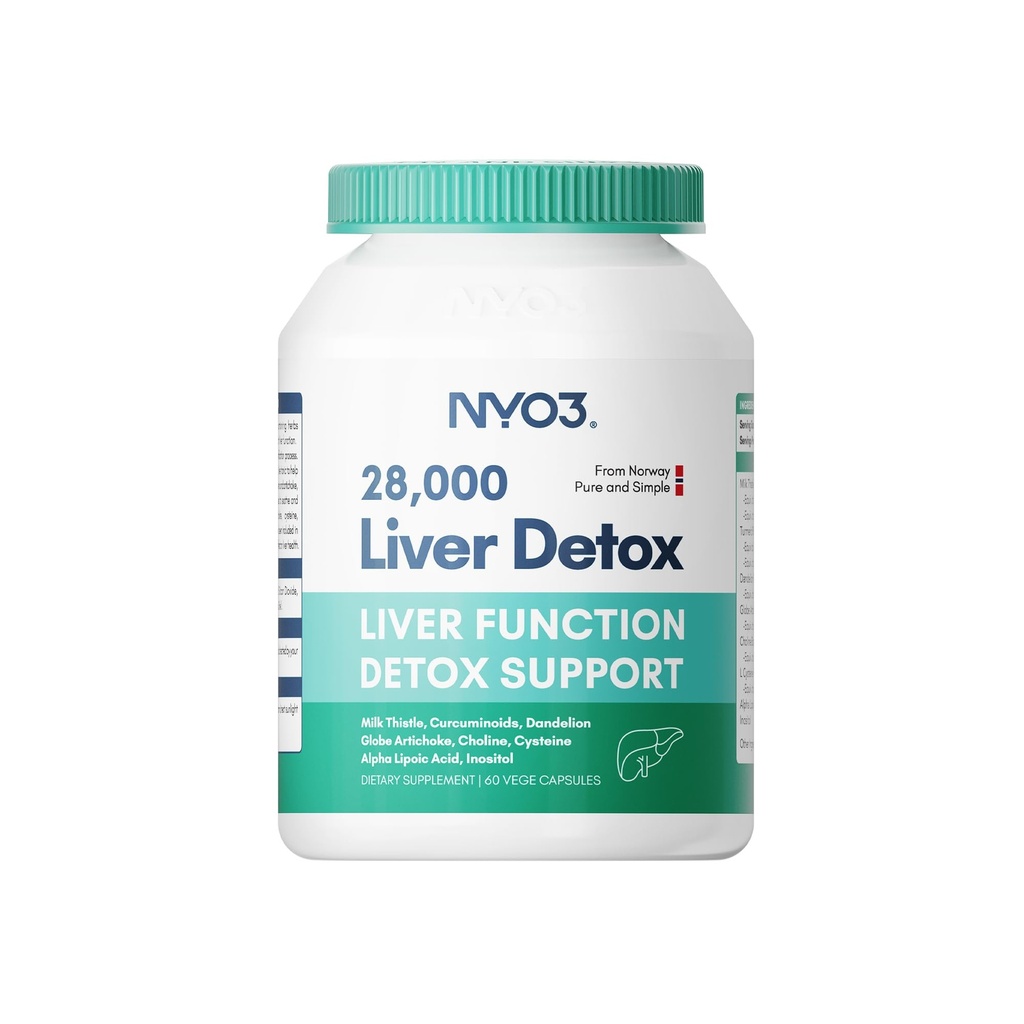 NYO3 Cardo de Leite 200mg Suplemento de Detox Fígado com Raíz de Dandelion & Extrato de Alcachofra 60 Cápsulas