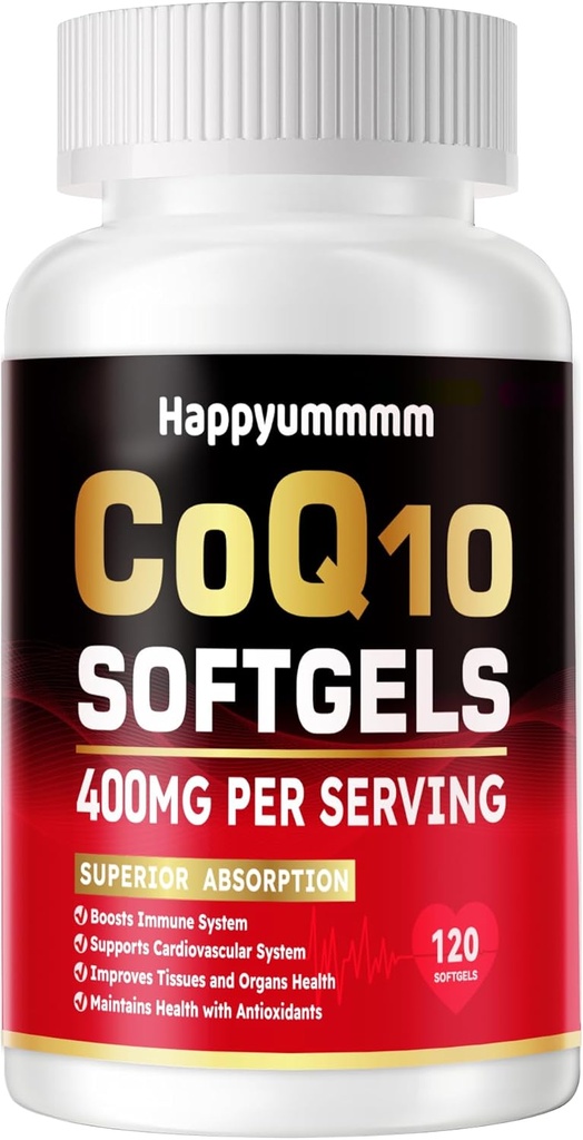 CoQ10-400mg-Softgels com PQQ, Omega-3, Coenzyme Q10 (Ubiquinone) Suplemento para Alta Absorção, Poderoso-Antioxidante, Suporte Coração e Energia-Produção, 120 Servings.
