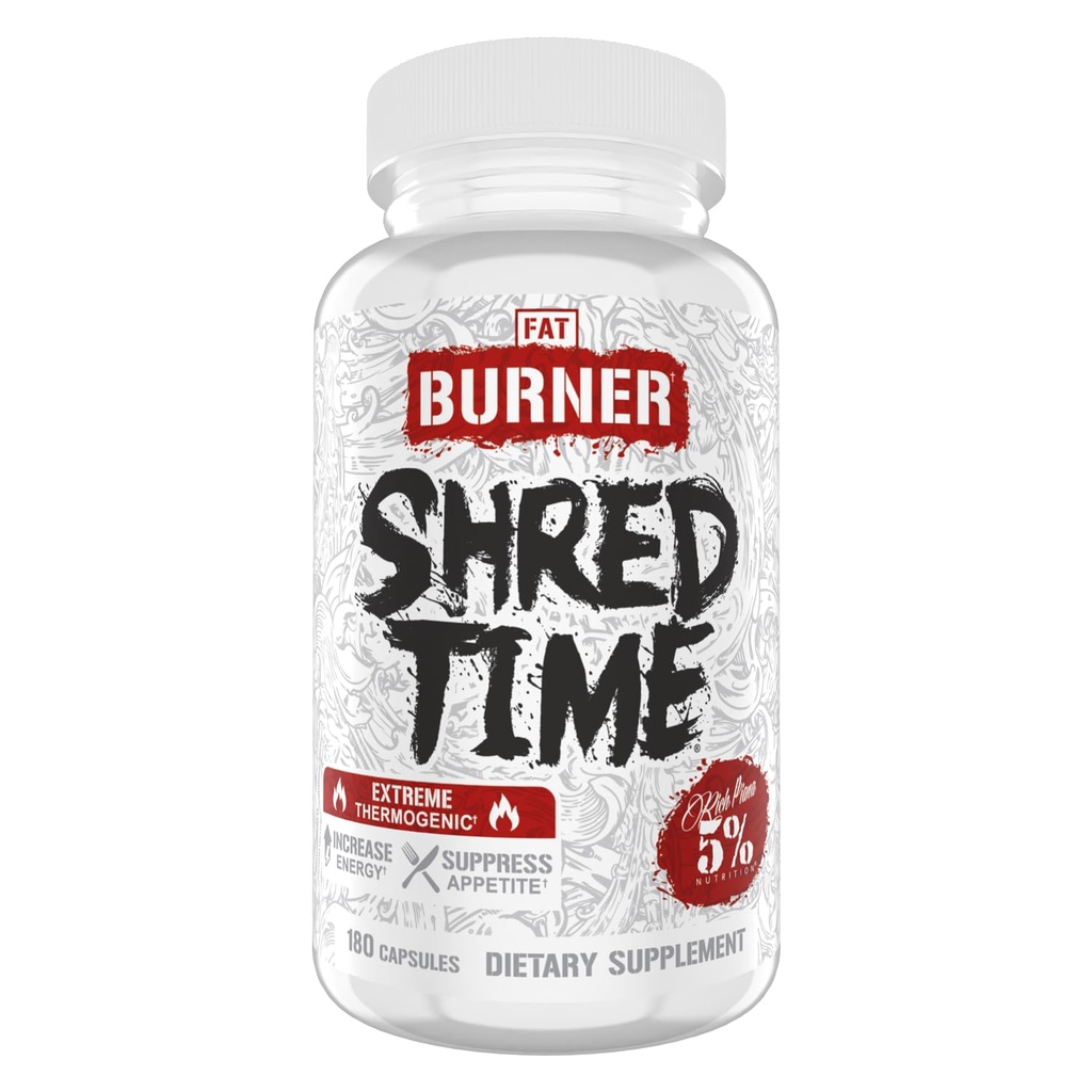 5% Nutrition Shred Time Fat Burner (Chá Verde), Coffee Bean, Cayenne, Theobromine, GBB (Supressão do Apetite) .