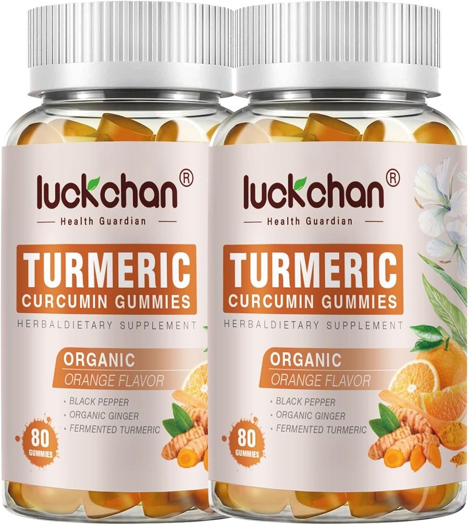 Gummies de açafrão e gengibre (2 Pack) - Curcumina de açafrão com pimenta preta e suplementos de gengibre para a pele saudável apoio imune - Gummies de açafrão Vegan para adultos - Glúten livre, baixo açúcar