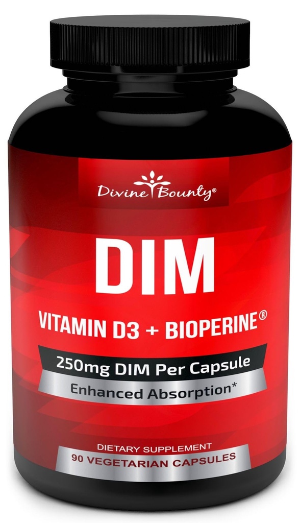Suplemento DIM 250mg com Vitamina D3 Plus BioPerine - Diindolilmetano Menopausa & Apoio Estrogênio, Suporte ao equilíbrio hormonal para mulheres e homens - 90 bonés vegetarianos