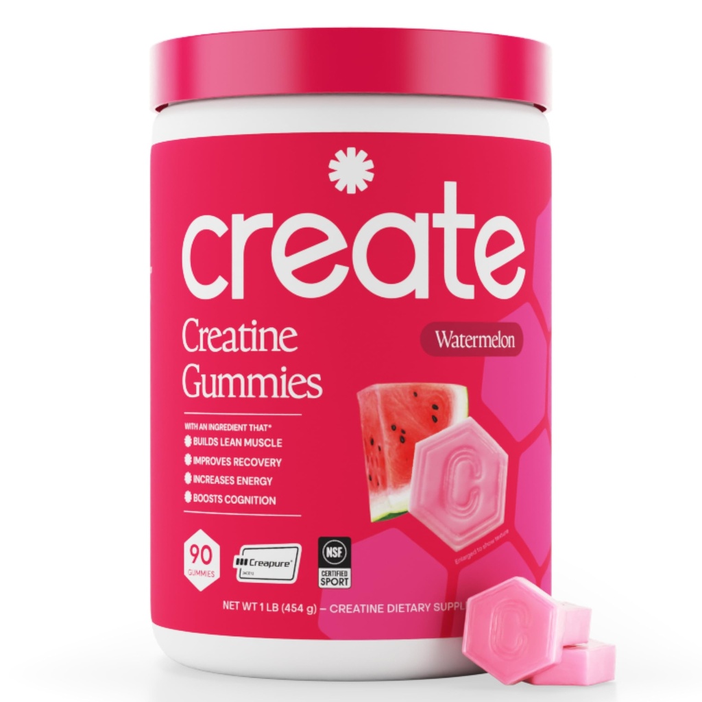 Criar Creatina Mono-hidratado Gummies para homens e mulheres - Aumentar o foco, força, e resistência, Fórmula Anti-Melting, Vegan, Sem glúten, Não-GMO, 1.5 Gram Creatina por Gummy (Watermelon, 90 ct)
