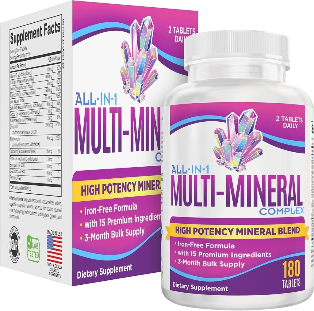 All-in-1 Multimineral Supplement Blend (Iron Free Formula) Multiminerals Trace Minerals (Trace Minerals) Suplementos Minerais Multi Minerais de Alta Potency (High-Potency Multi Mineral Supply)