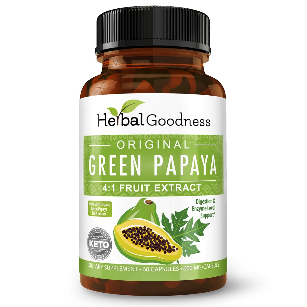 Green Papaya Fruit Extract Cápsulas - Enzimas de Papaya Orgânicas com Prebióticos e Probióticos para Saúde Digestiva - Enzimas Super Digestivas, Suporte Imune- 60 Cápsulas, Made in the USA