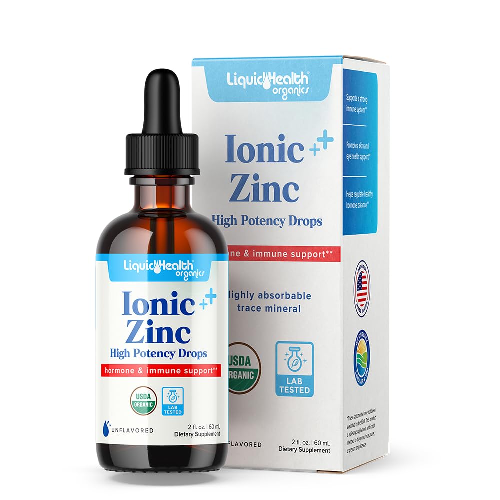LIQUIDHEALTH USDA Orgânico Zinco Iônico Gotas de alta potência - Traço Suplemento de Vitamina Mineral Líquida para Adultos e Crianças - Imune & Suporte Digestivo, Pele & Saúde Ferida - EUA Made, Vegan, Não-GMO (2 onças)