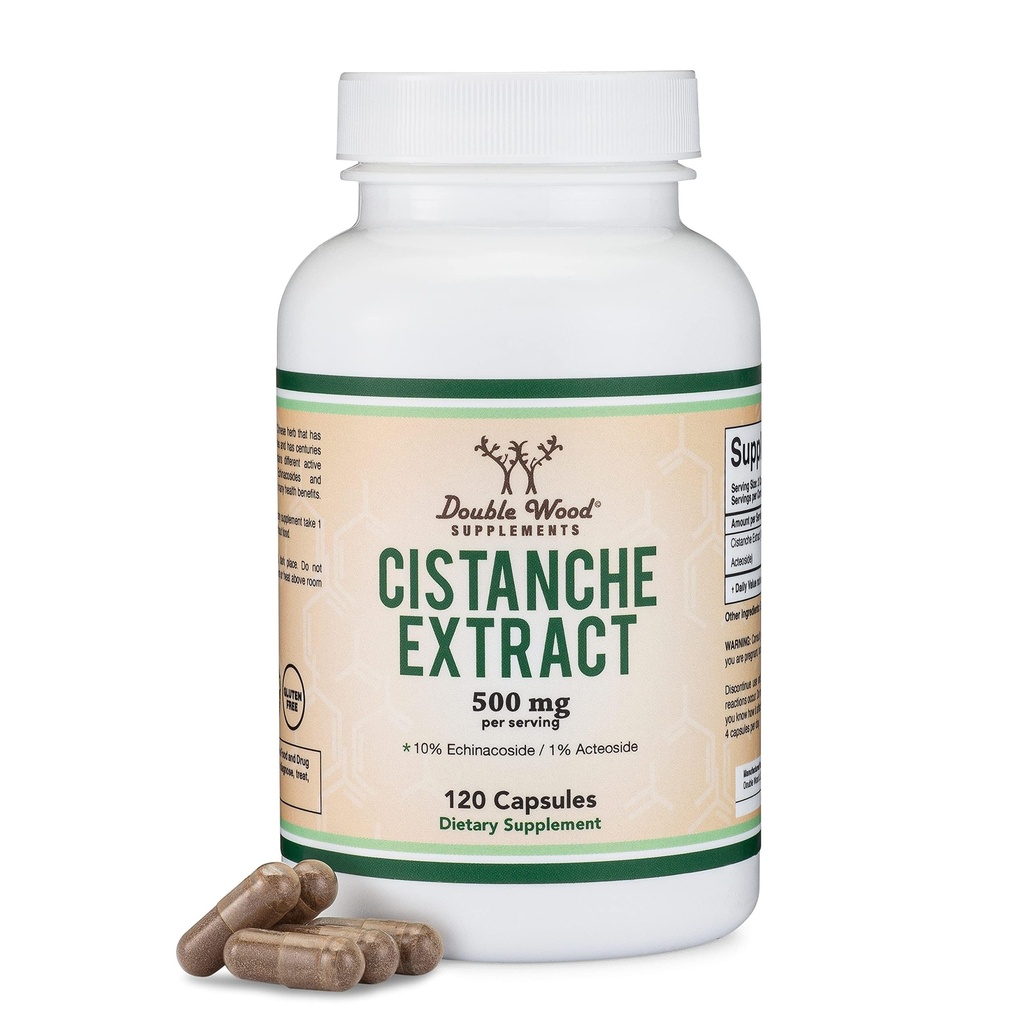 Cistanche Tubulosa Extract 500mg por serviço (120 cápsulas) Cistanche Testosterona Suplemento para Homens (Estandardizado para Contar Echinacosídeos e Acteosides) por madeira dupla