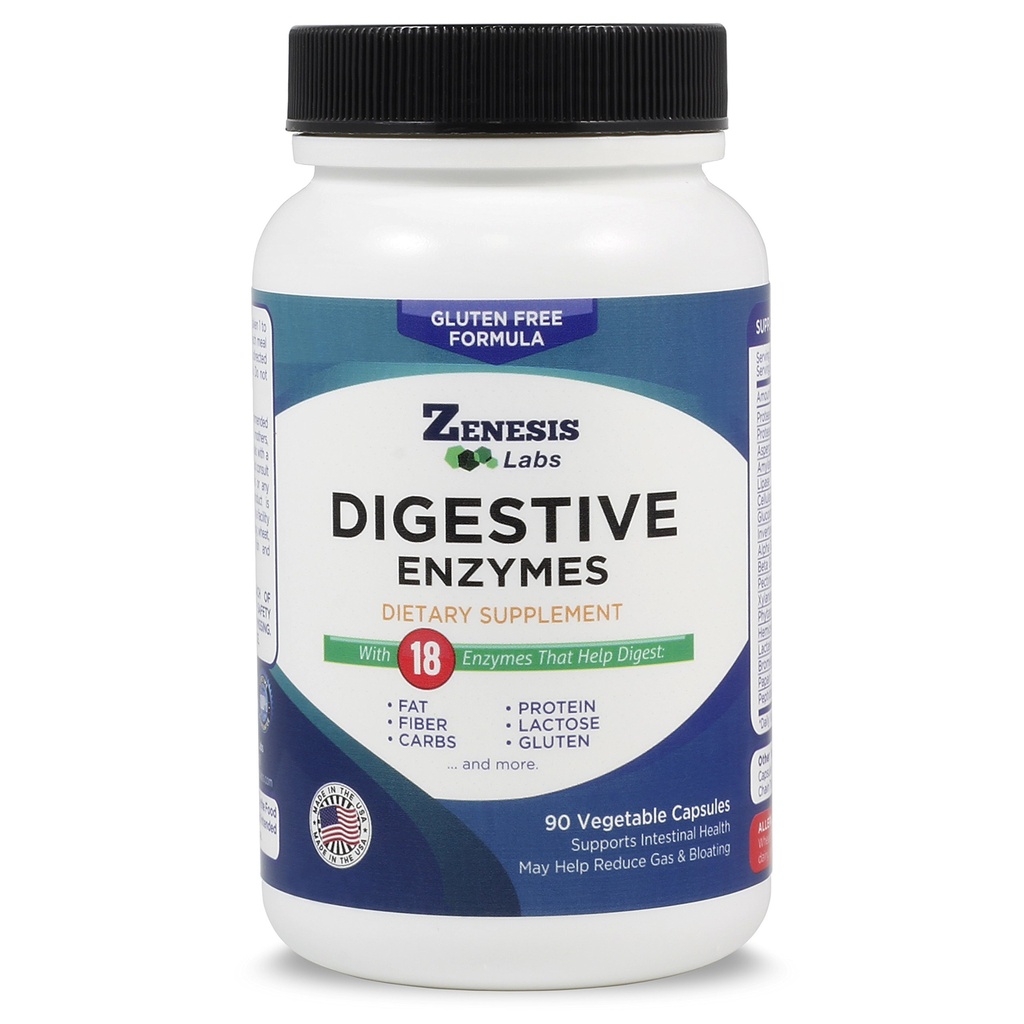 Zenesis Labs Enzimas Digestivas - com Amylase, Bromelain, Protease, Lipase, & 14 Outras Enzimas - 90 Cápsulas