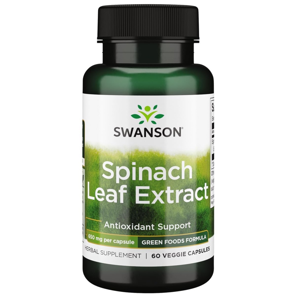 Swanson Spinach Leaf Extract - Suplemento de ervas que promove a saúde geral - alimentos verdes Fórmula w/Beneficial Thylakoids & Chlorophyll - (60 Cápsulas Veggie, 650mg cada)