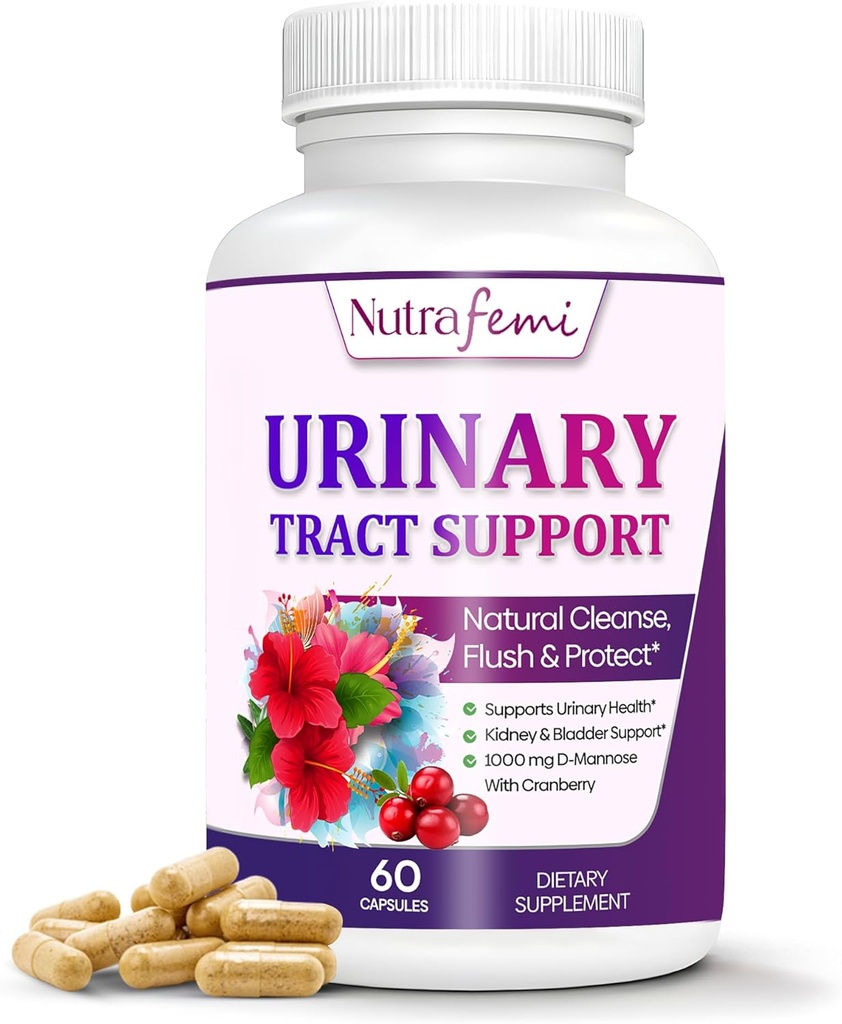 Suplementos de Saúde do Trato Urinário Natural para Mulheres, Suporte à Saúde da ITU, Impurezas de Flushes e Sistema Urinário de Limpezas, Suporte de Bexiga, Mannose D com Cranberry, Dandelion & Hibiscus