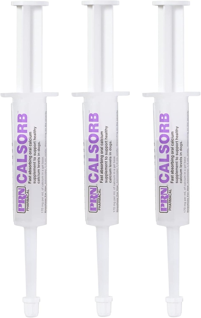 PRN Pharmacal Calsorb - Suplemento Nutricional de Cálcio para ajudar a manter níveis de cálcio saudáveis em cães - Gel-Based Dog Nutritional Supplement in a Easy-to-Use Seringe - 12 mL Seringa (3 embalagens)