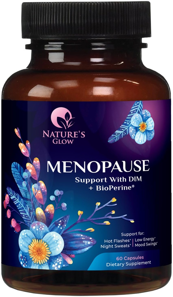Suplementos de menopausa para mulheres com DIM - Suporte natural de hormônios para mulheres, alívio de menopausa e equilíbrio antioxidante para energia e saúde da pele, flashes quentes e suores noturnos Suporte - 60 Cápsulas