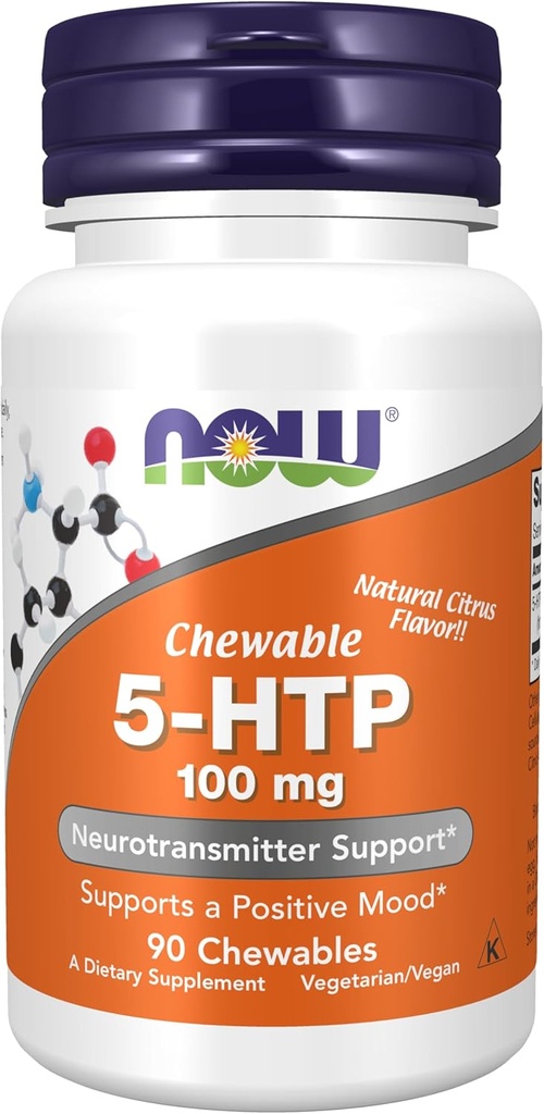 Now Foods Supplements, 5-HTP (5-hidroxitriptofano) 100 mg, suporte de neurotransmissor*, 90 mastigabilidades