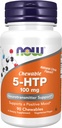 Now Foods Supplements, 5-HTP (5-hidroxitriptofano) 100 mg, suporte de neurotransmissor*, 90 mastigabilidades