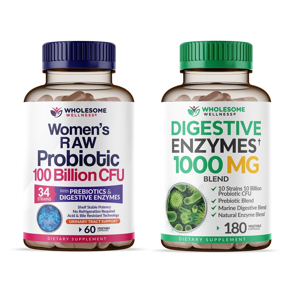 Bem-estar saudável Dr. Probióticos Raw Formulados para Mulheres 100 bilhões UFCs + Enzimas Digestivas 1000MG Plus Prebióticos & Probióticos Suplemento Bundle
