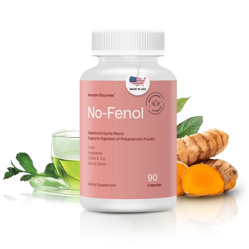 Enzimas de Houston No-Fenol - Suplemento Enzima Digestiva para Digestão Polifenólica e Frutas e Fibras Vegetais - Enzimas Digestivas para Mulheres e Homens (90 Cápsulas)
