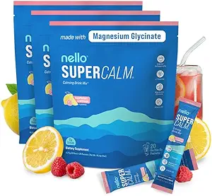 Nello Supercalm Drink Mix - Ashwagandha KSM 66, Magnésio Glicinato & L-Teanina Suplemento, Vitamina D3 - Ashwagandha Root Extract (3-Pack)