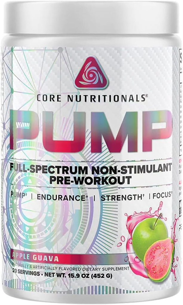 Bomba Nutricional de Núcleos Pré-treino não estimulante, com Nitrato N03T, Peak02, Alpha GPC, para Bomba Máxima, Força e Desempenho 20 Servões (Apple Guava)