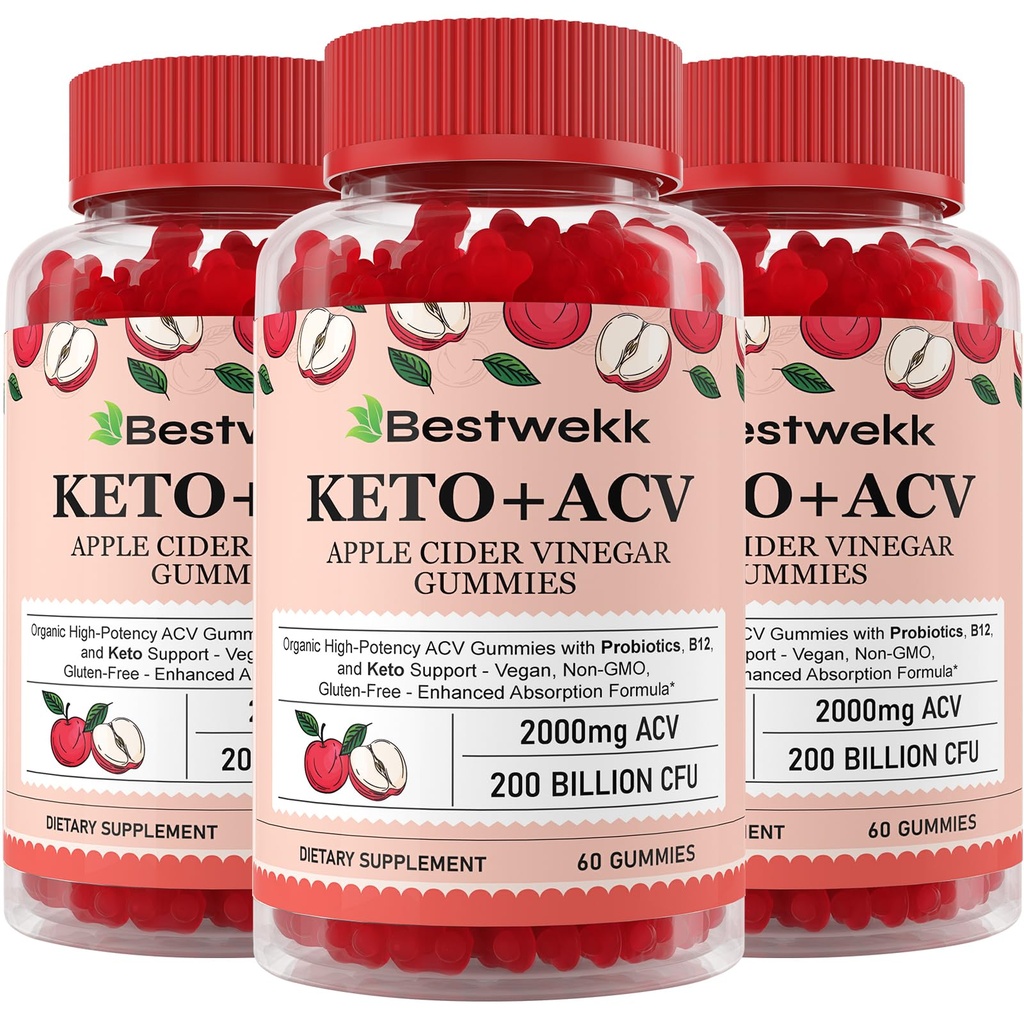 Pastilhas de vinagre de sider de maçã, força máxima 2000mg ACV Gummy com Probióticos, B12 e Keto Suporte, Para Digestão, Metabolismo, Detox, Gut & Imune Saúde, Gelatina-livre, Não-GMO, 180 ceto acv gomas