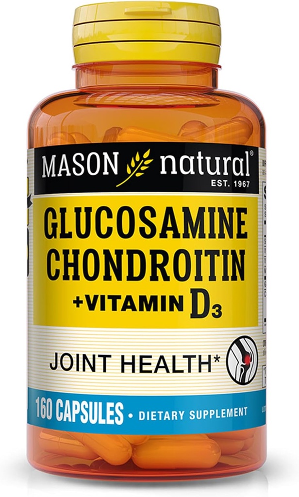 MASON NATURAL Glucosamina Condroitin Plus Vitamina D3 - Suporta a saúde articular e óssea, melhor mobilidade e flexibilidade, 160 cápsulas