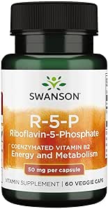 Swanson R-5-P (Riboflavina-5-Fosfato) - Suplemento Vitamina B2 Promovendo Energia, Metabolismo e Saúde da Visão - Fórmula de Bem-Estar Natural - (60 Cápsulas)