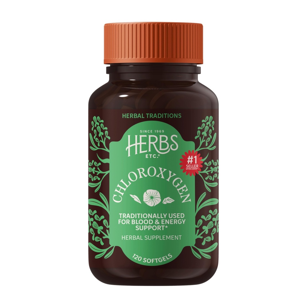 Herbs Etc. Cloroxigênio Concentrado de clorofila - Aids circulação de sangue saudável - suporte ambiental de alta altitude - suporte de energia - 120 Softgels (120 Servings)