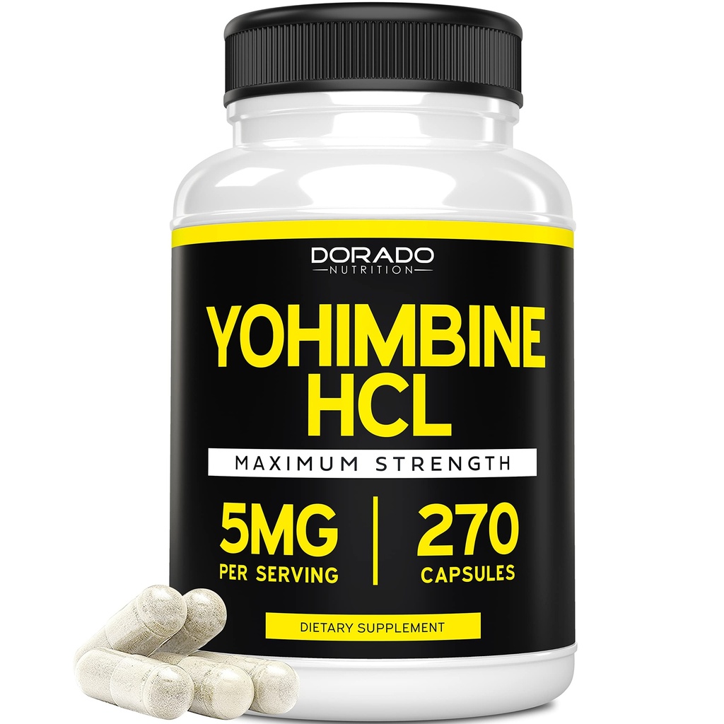 Yohimbine HCL 5mg para homens e mulheres (270 cápsulas) Mais Potente do que Yohimbe Bark Pó - Garantia de Qualidade - Terceiro partido testado para potência e pureza - Vegan, Gluten Free & Non-GMO - EUA Made