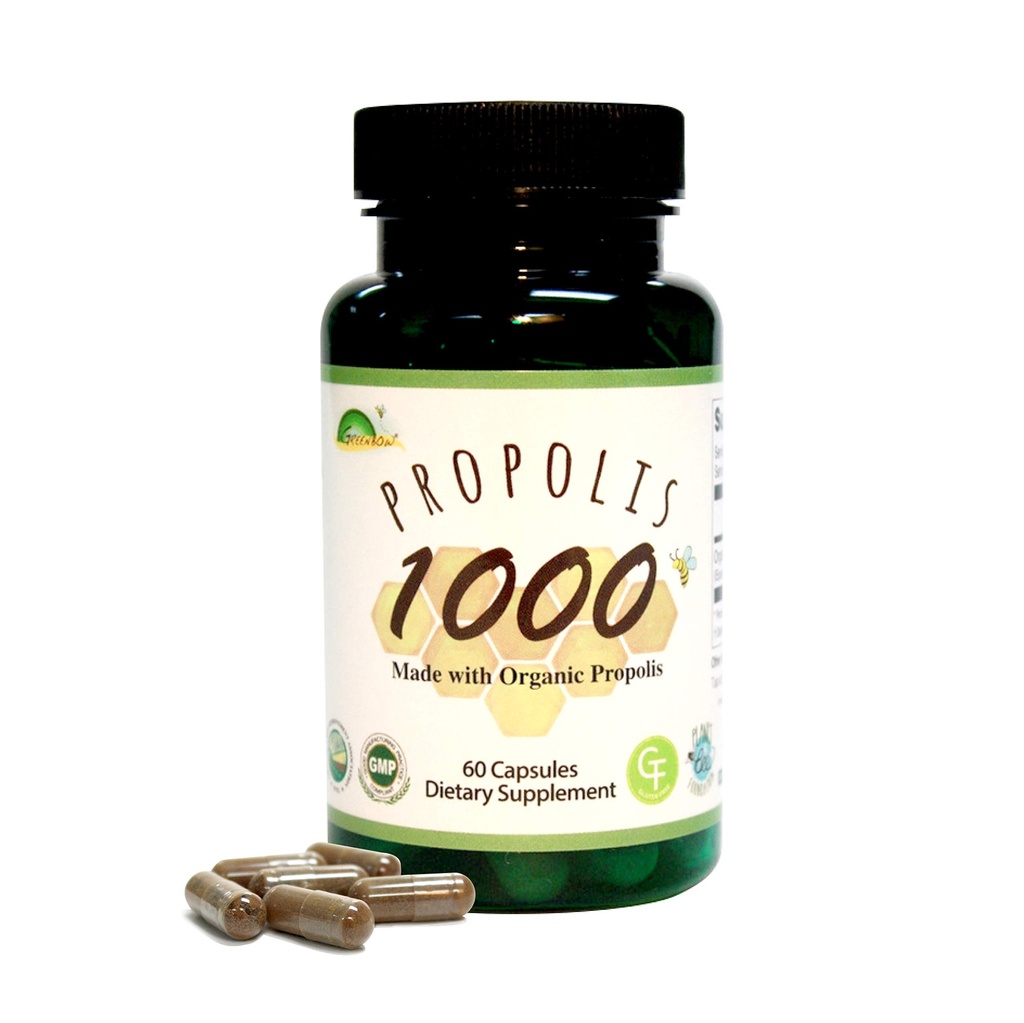 GREENBOW Propolis 1000mg NonGMO Feito com Própolis orgânica 60 Cápsulas VEGAN CÁPSULAS
