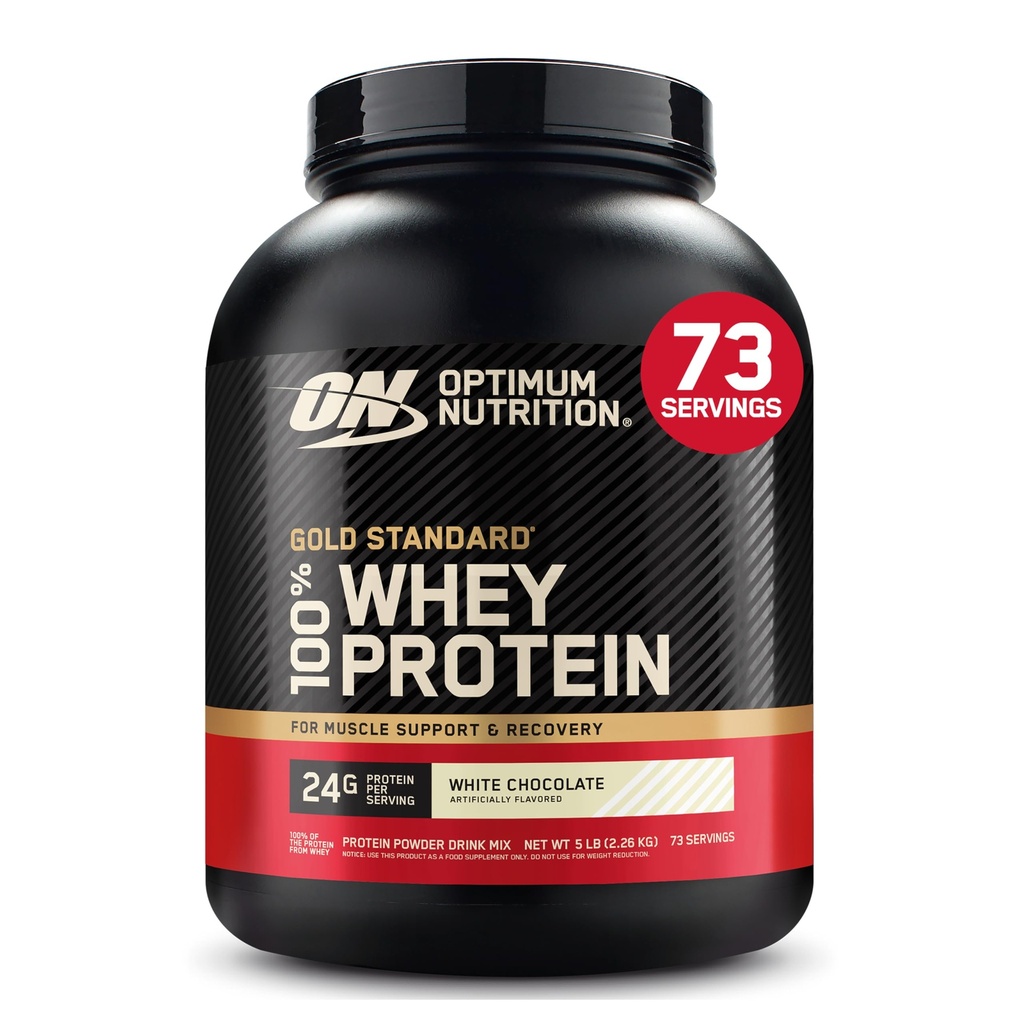 Optimum Nutrition Gold Standard 100% Whey Protein Powder, Chocolate Branco, 5 Libras (Packaging May Vary)