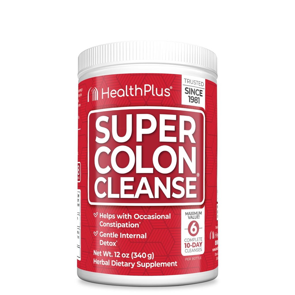 Health Plus Super Colon Cleanse, pó de 12 onças, 68 Servões - Detox Natural, alívio da constipação digestiva, limpeza gentil da tripa com Psyllium Husk & Senna Leaf