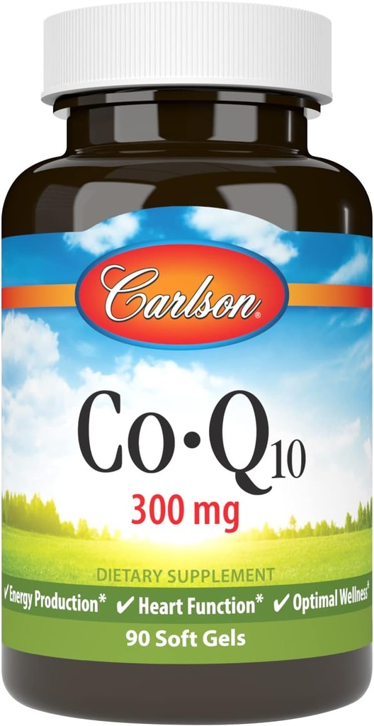 Carlson - Co-Q10, Co-Enzima Q10, 300 mg, Produção de energia e função cardíaca, 60 Softgels
