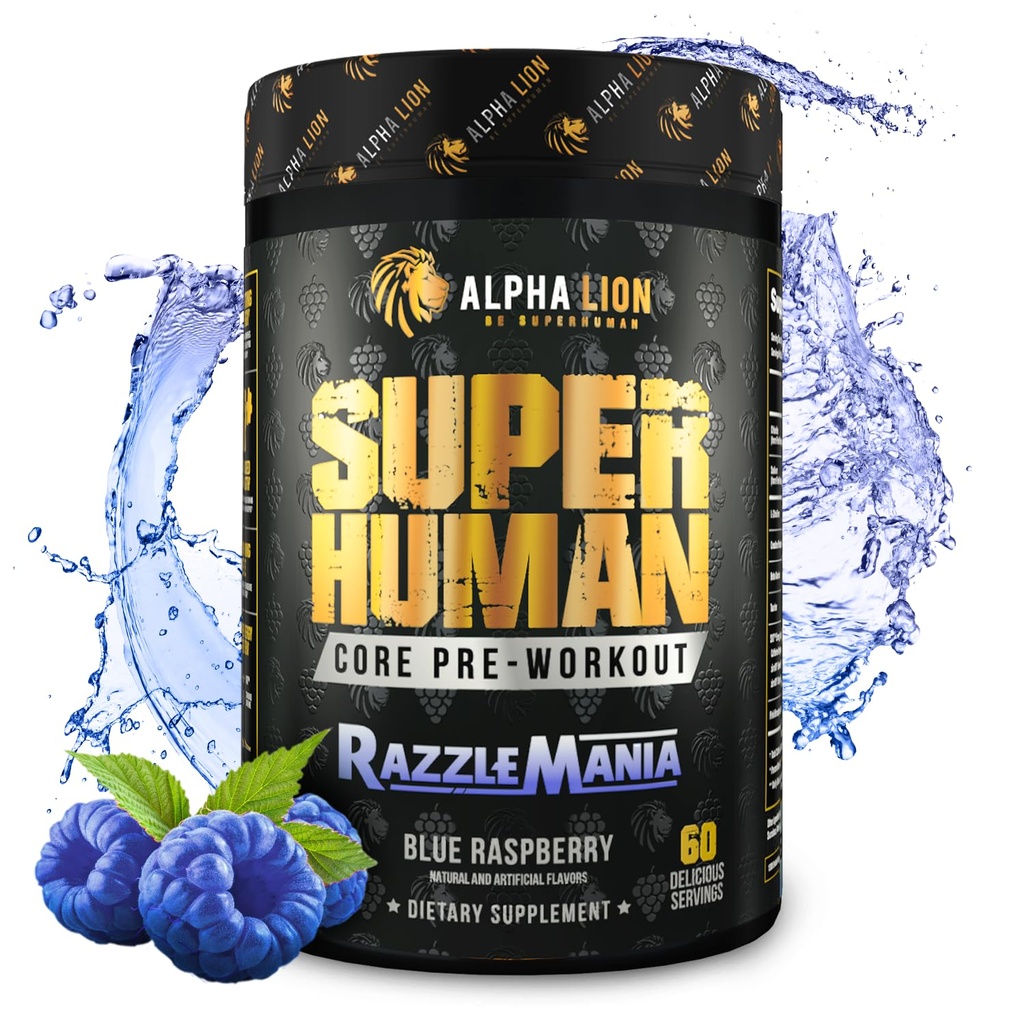 ALPHA LION Core Pre Treino com Creatina para Desempenho, Beta Alanine para Músculo, L-Citrulina para Bomba & Cafeína Tri-Fonte para Energia Mantida (60 Servings, Razzle Mania)