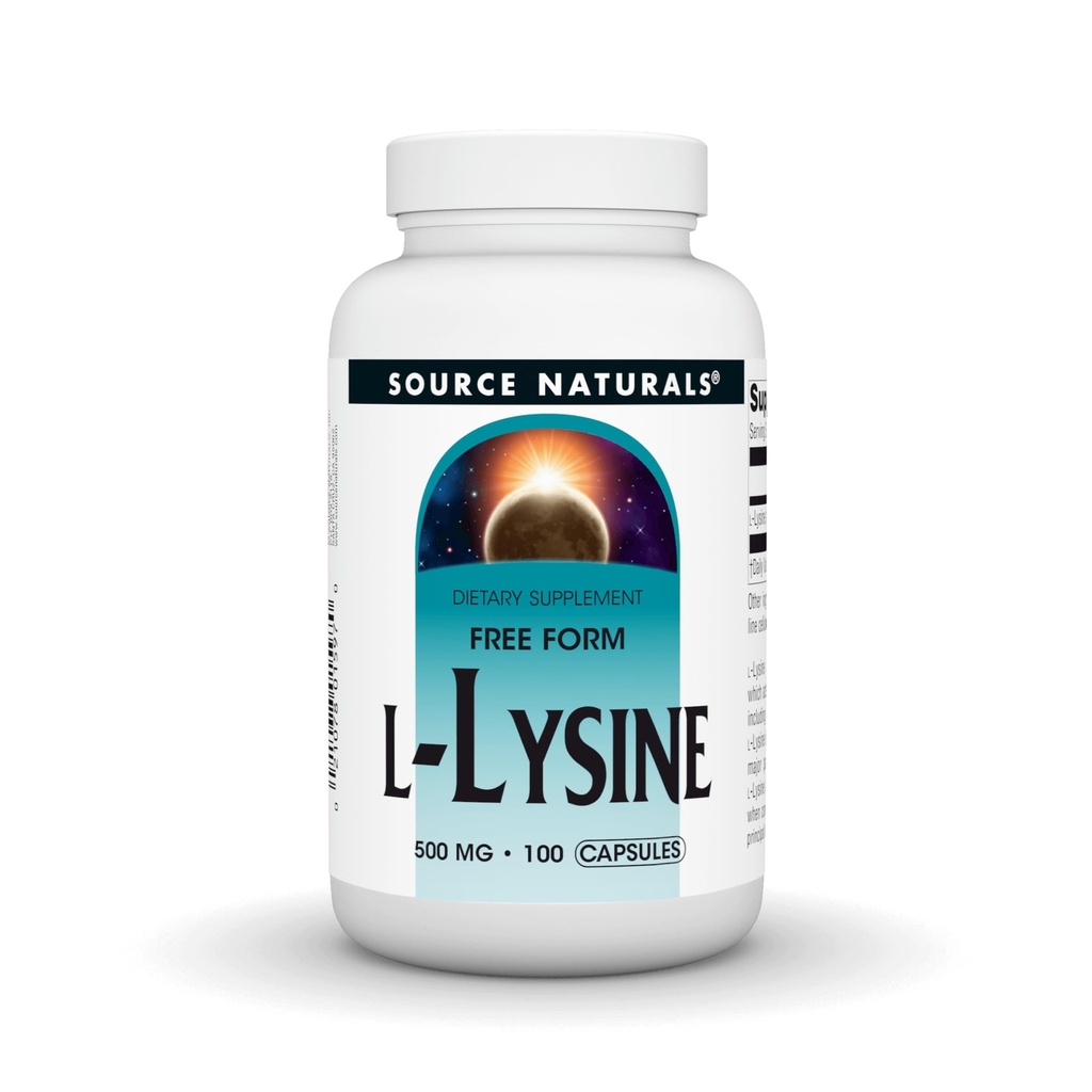 Fonte Naturals L-Lysine Formulário Grátis -Amino Acid Supplement Supplement Suporta Formação Energética e Colágeno - 100 Cápsulas
