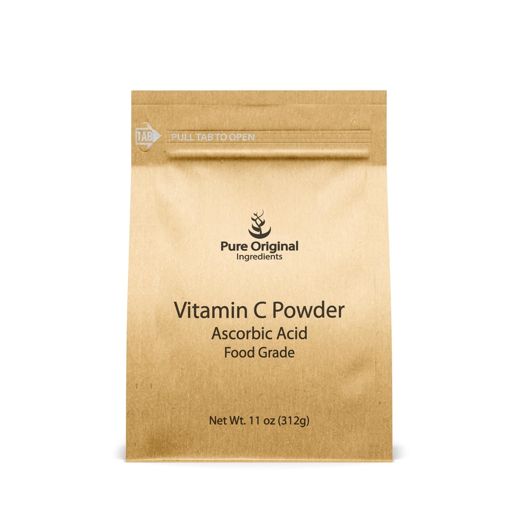 INGREDIENTES ORIGINAIS PUROS Vitamina C pó, 11 onças, ácido ascórbico