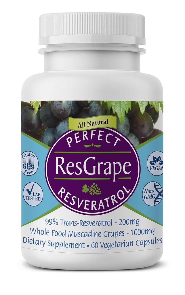 Suplementos perfeitos – ResGrape Resveratrol perfeito – 60 Cápsulas Veggie – Trans-Resveratrol e Uva de Muscadine Orgânica
