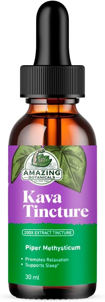 Tintura Kava Kava – Extrato de ervas para calma natural e relaxamento – 70% Kavalactones Extrato de tintura de alta potência – Suplemento Líquido Premium – 30ml (1 oz)